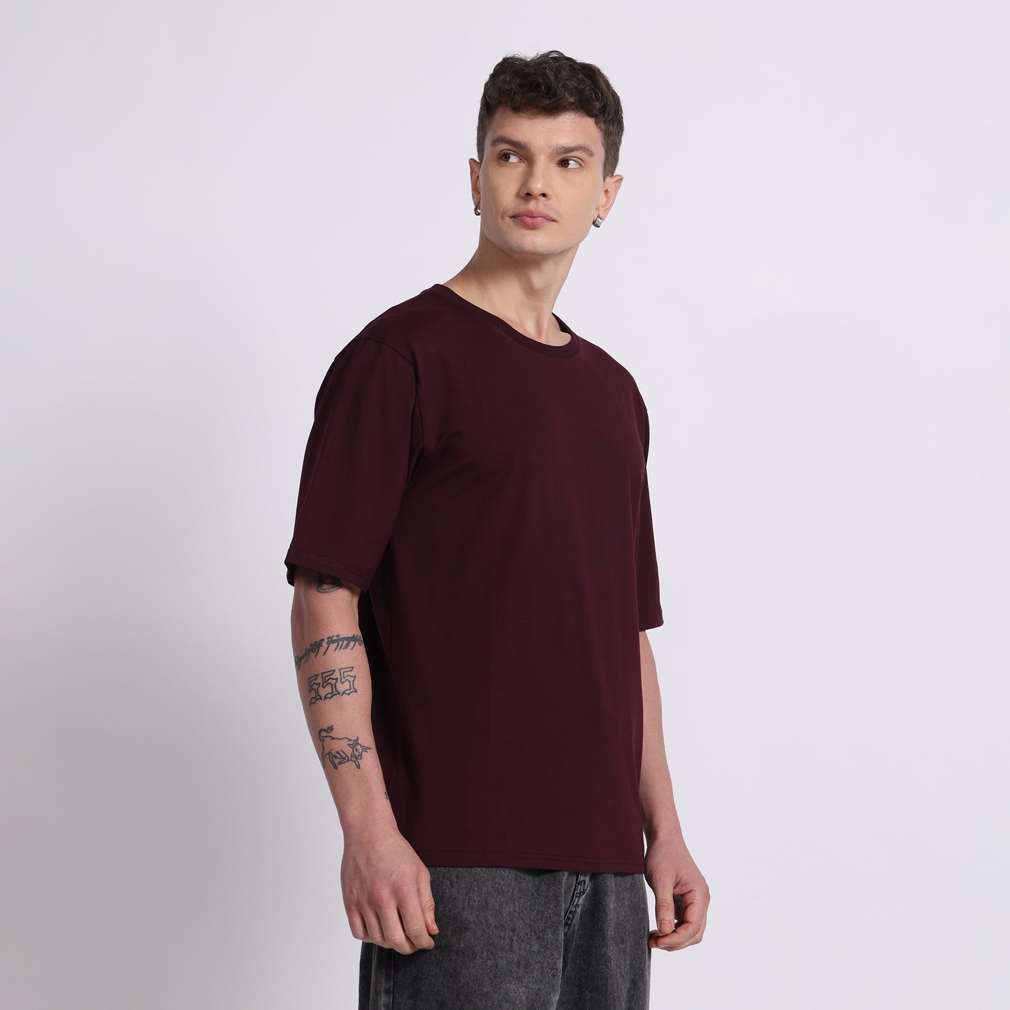 Oversized Cotton T-Shirt | Breathable & Timeless Style | Plum Wine