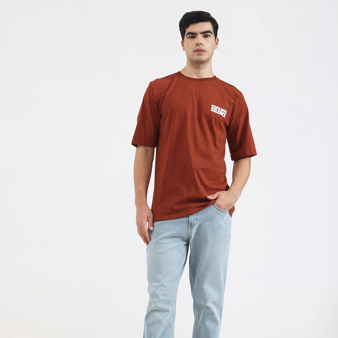 Steps Into Silence Oversized Graphic T-Shirt – Mountain Trekking Adventure Tee for Men, Cofee Brown