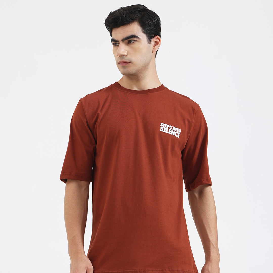 Steps Into Silence Oversized Graphic T-Shirt – Mountain Trekking Adventure Tee for Men, Cofee Brown