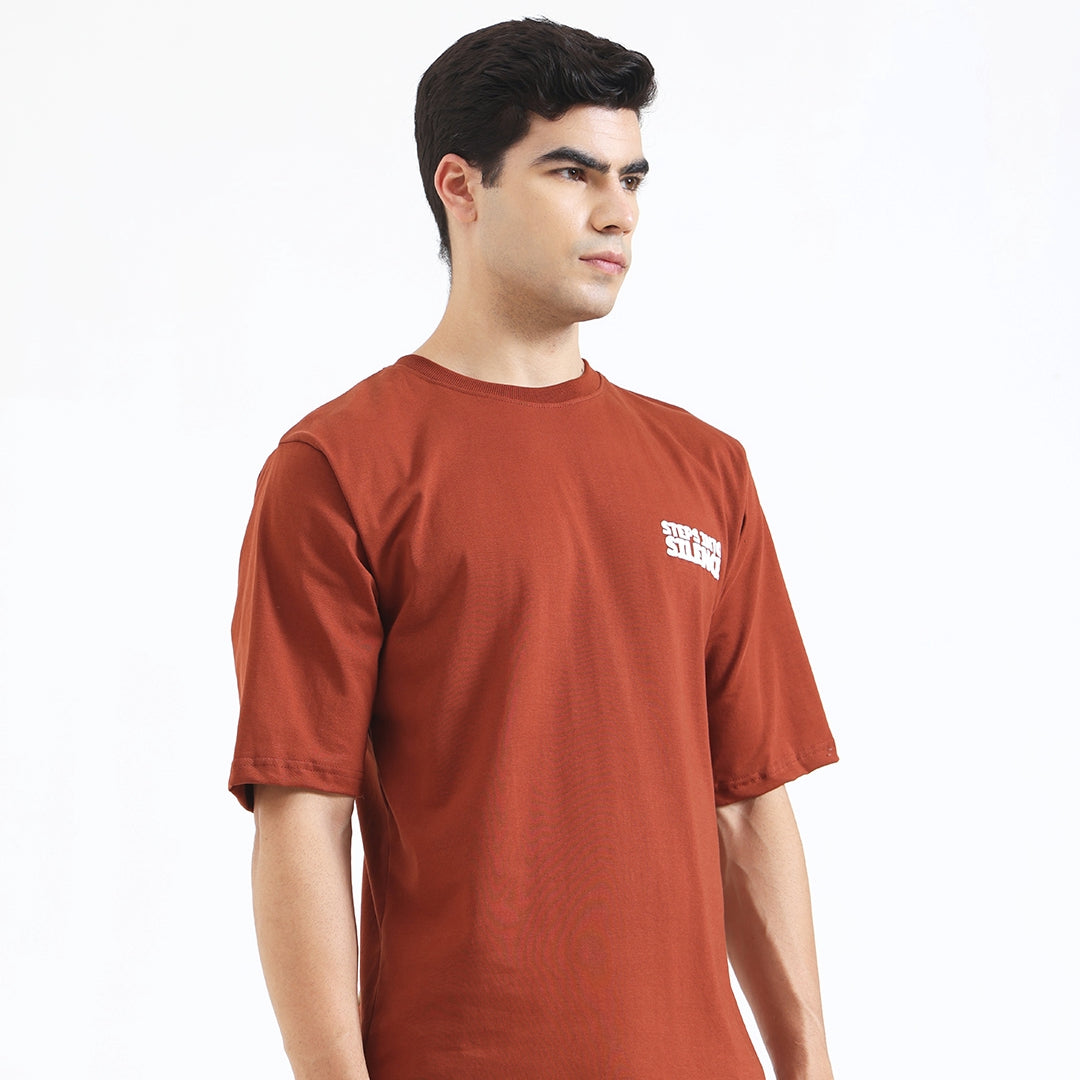 Steps Into Silence Oversized Graphic T-Shirt – Mountain Trekking Adventure Tee for Men, Cofee Brown