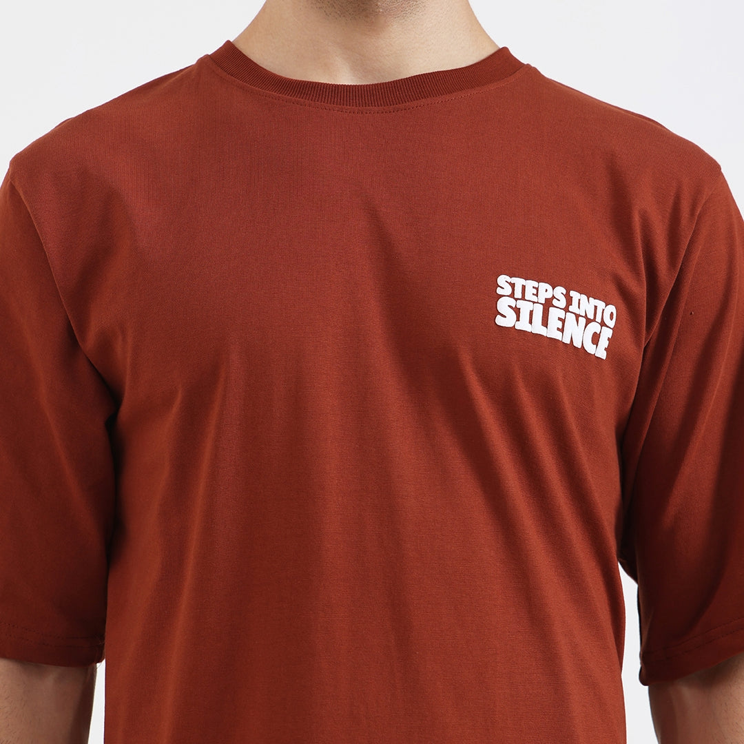 Steps Into Silence Oversized Graphic T-Shirt – Mountain Trekking Adventure Tee for Men, Cofee Brown