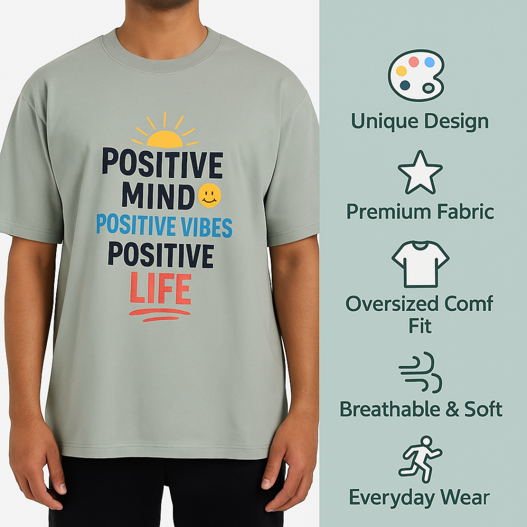 Epivu Positive Mind Inspirational T-Shirt, Oversized Comfort Fit, Premium Soft Fabric, Sage Green