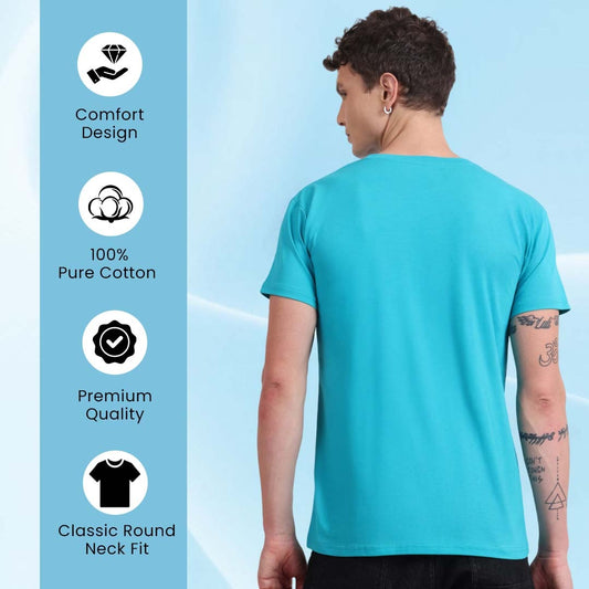 Regular Fit Cotton T-Shirt – Aqua Blue | Comfortable & Timeless Style