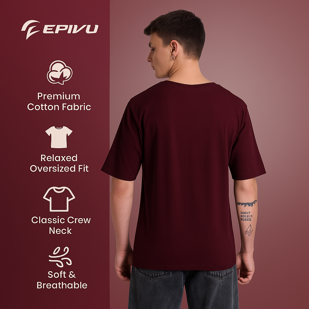Transform Yourself Oversized Graphic T-Shirt – Motivational Butterfly Print Tee for Men, Wine