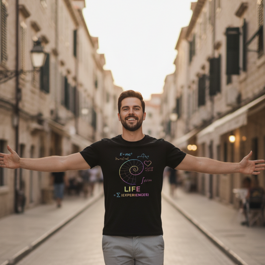 Life = Σ(Experiences) Graphic Regular T-Shirt – Math & Science Inspired Motivational Tee for Men, Black