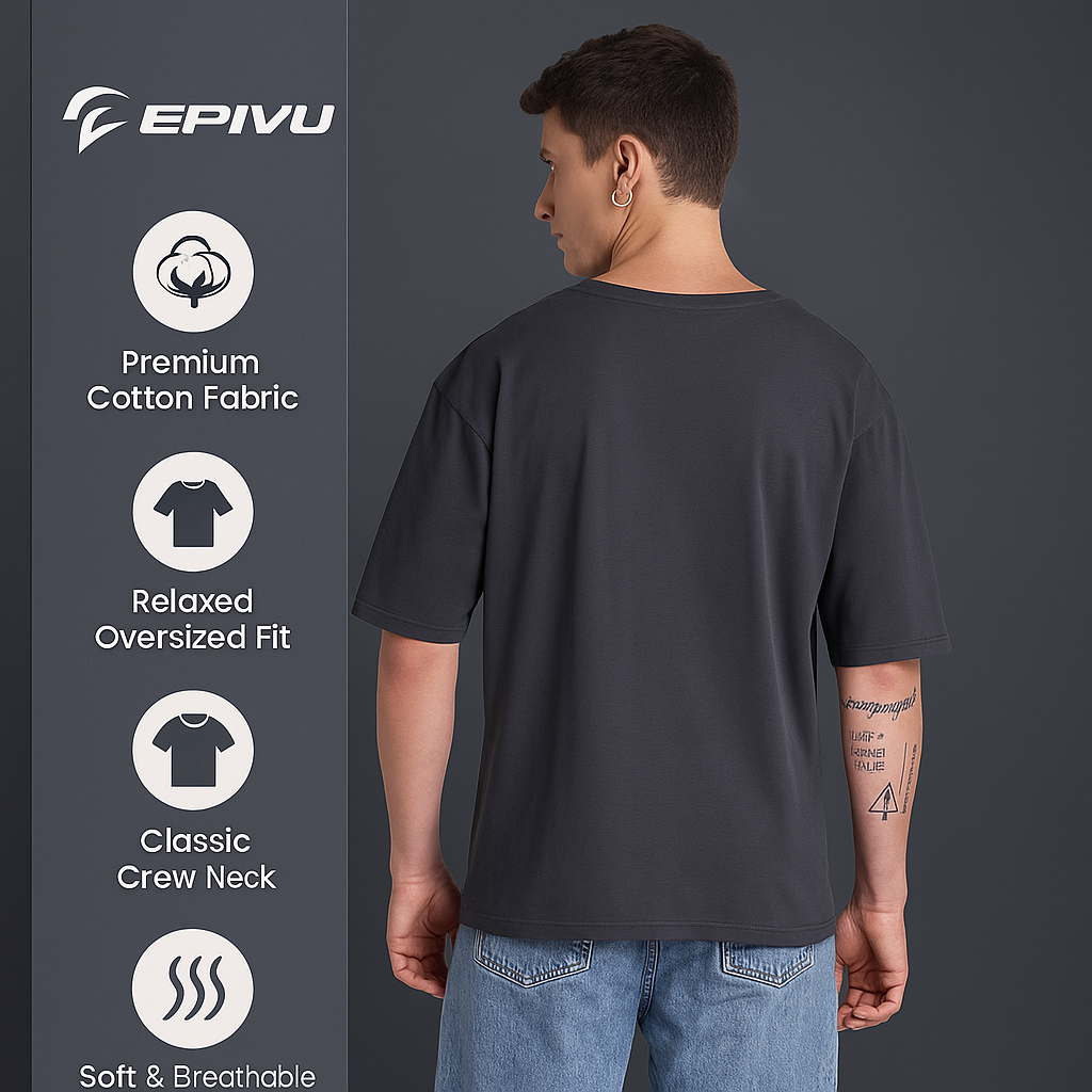 Transform Yourself Oversized Graphic T-Shirt – Motivational Butterfly Print Tee for Men, Grey