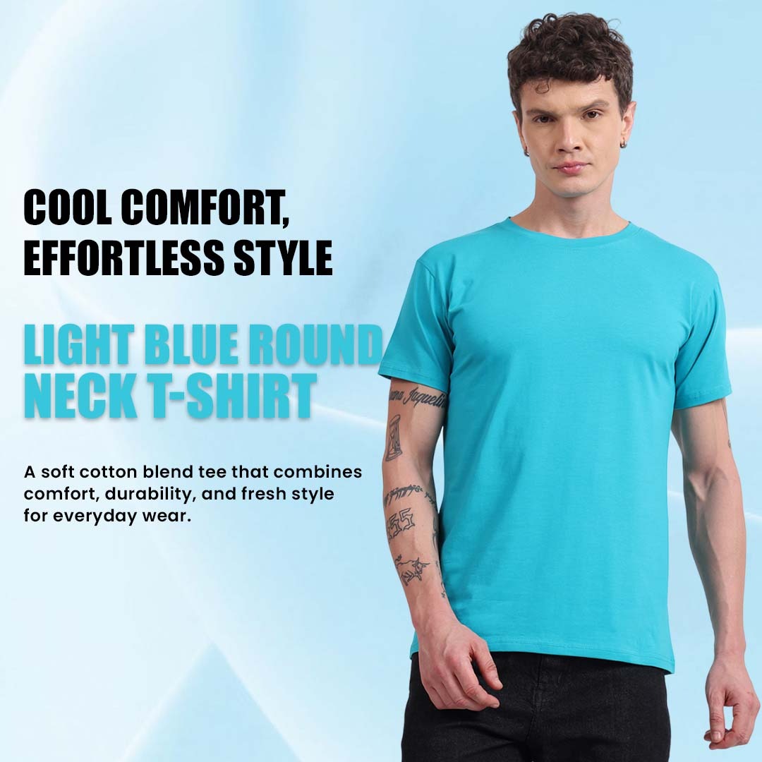 Regular Fit Cotton T-Shirt – Aqua Blue | Comfortable & Timeless Style