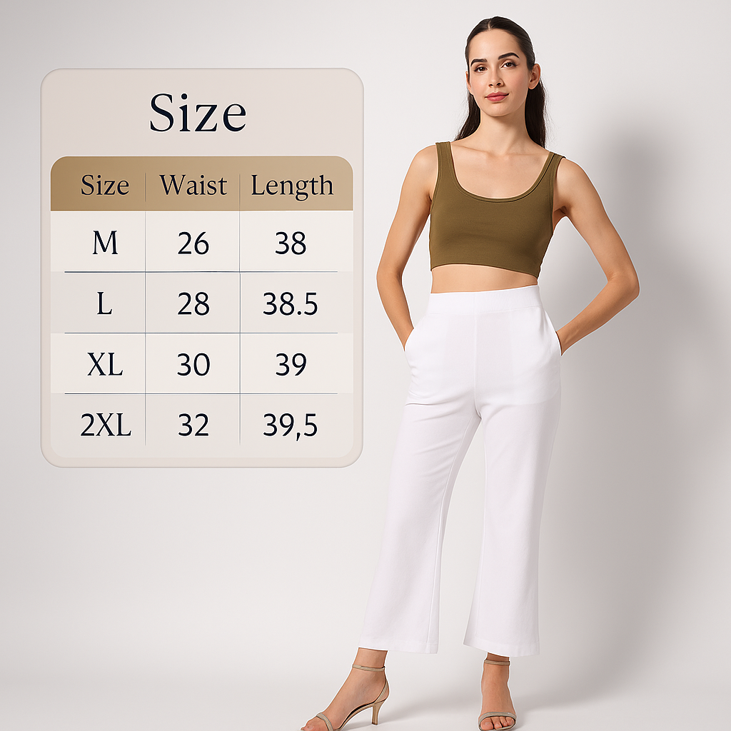 Women’s High-Waist Flared Pants – Pearl White | Elegant Office & Casual Wear