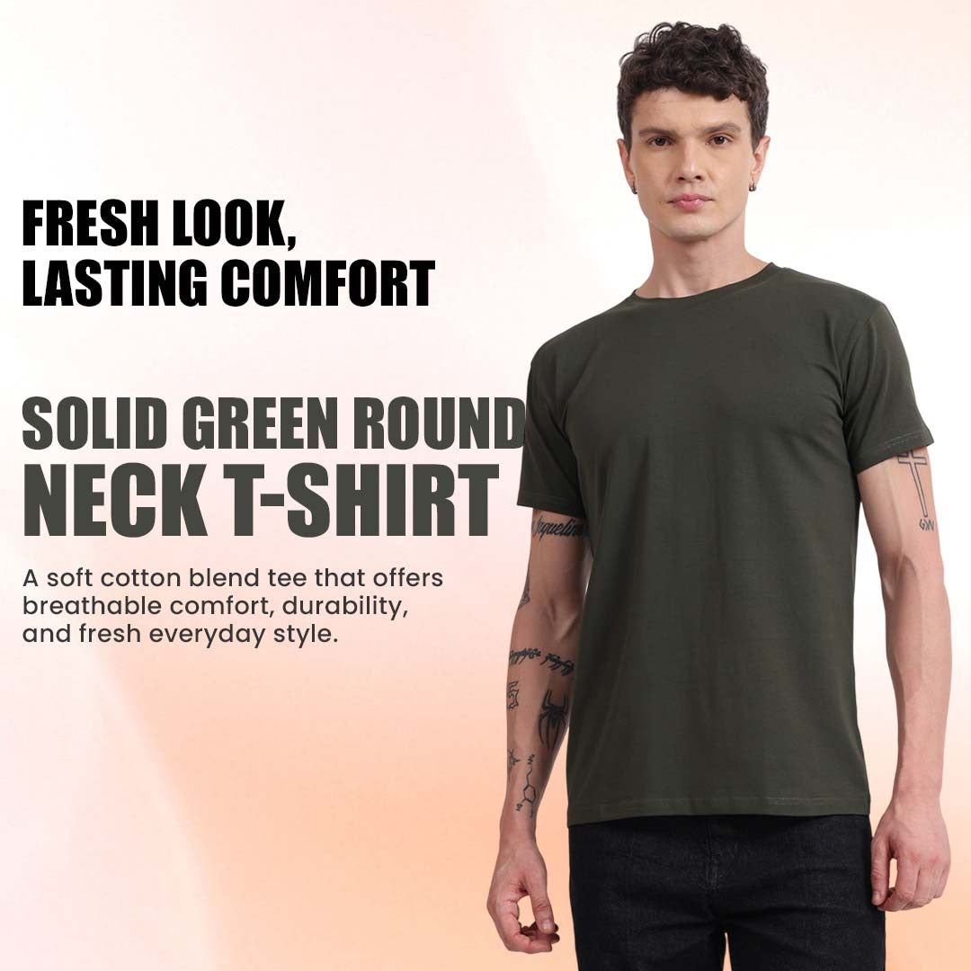 Epivu Classic Crew Neck T-Shirt – Olive Green | Regular Fit Cotton Short Sleeve