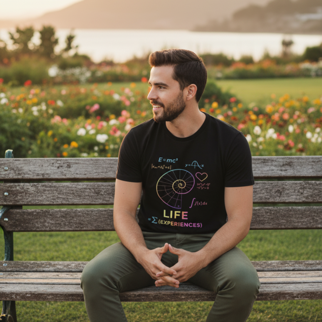 Life = Σ(Experiences) Graphic Regular T-Shirt – Math & Science Inspired Motivational Tee for Men, Black