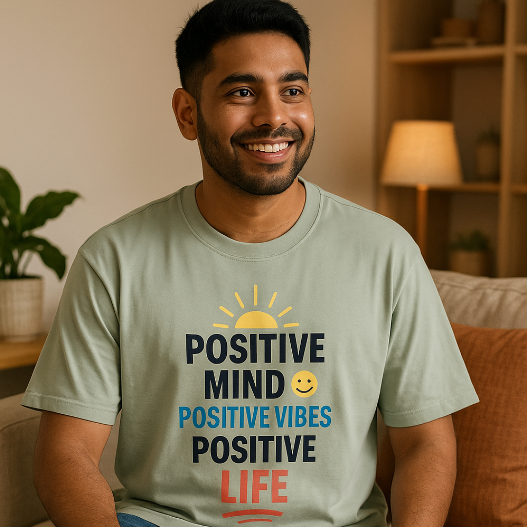 Epivu Positive Mind Inspirational T-Shirt, Oversized Comfort Fit, Premium Soft Fabric, Sage Green