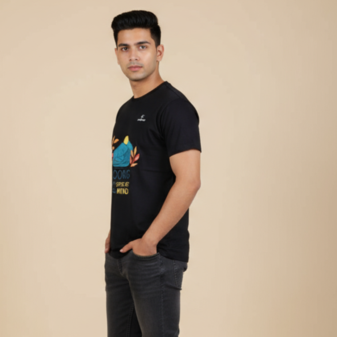 Coorg State of Mind Graphic Regular T-Shirt – Travel-Inspired Pure Cotton Tee for Men