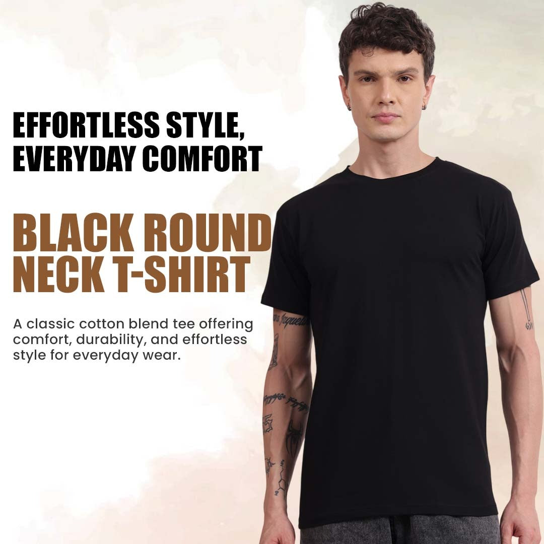 Regular Fit Cotton T-Shirt – Midnight Black | Comfortable & Timeless Style