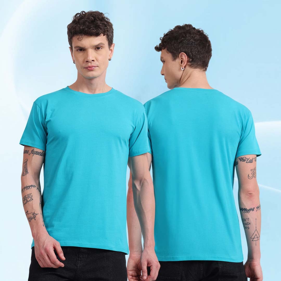 Regular Fit Cotton T-Shirt – Aqua Blue | Comfortable & Timeless Style