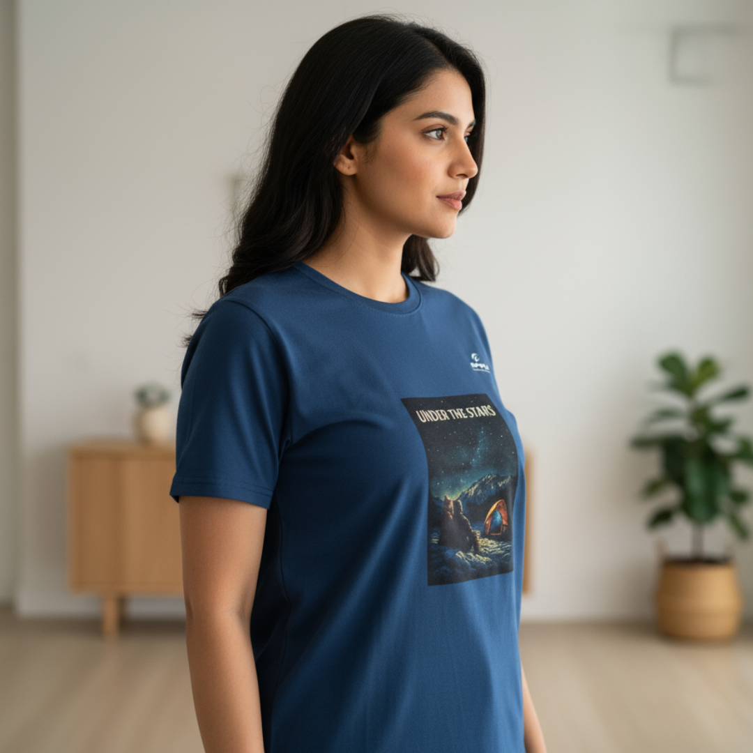 Under The Stars Graphic T-Shirt – Adventure Camping Night Sky Tee for Women