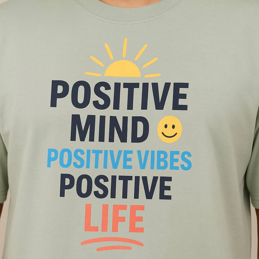 Epivu Positive Mind Inspirational T-Shirt, Oversized Comfort Fit, Premium Soft Fabric, Sage Green
