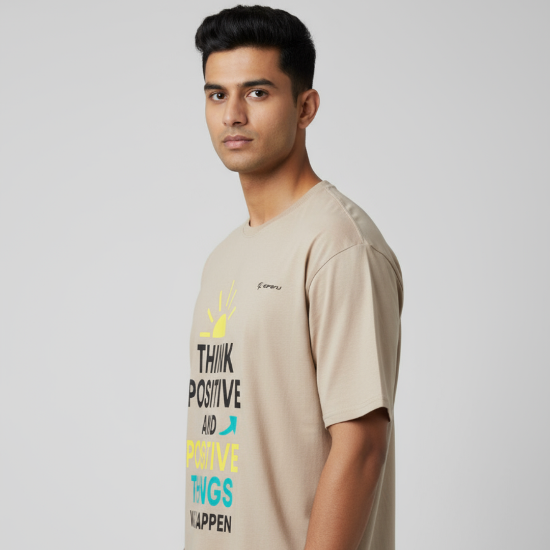 Think Positive and Positive Things Will Happen Graphic T-Shirt – Motivational Oversized Tee for Men