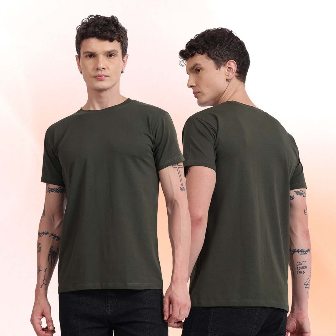 Epivu Classic Crew Neck T-Shirt – Olive Green | Regular Fit Cotton Short Sleeve