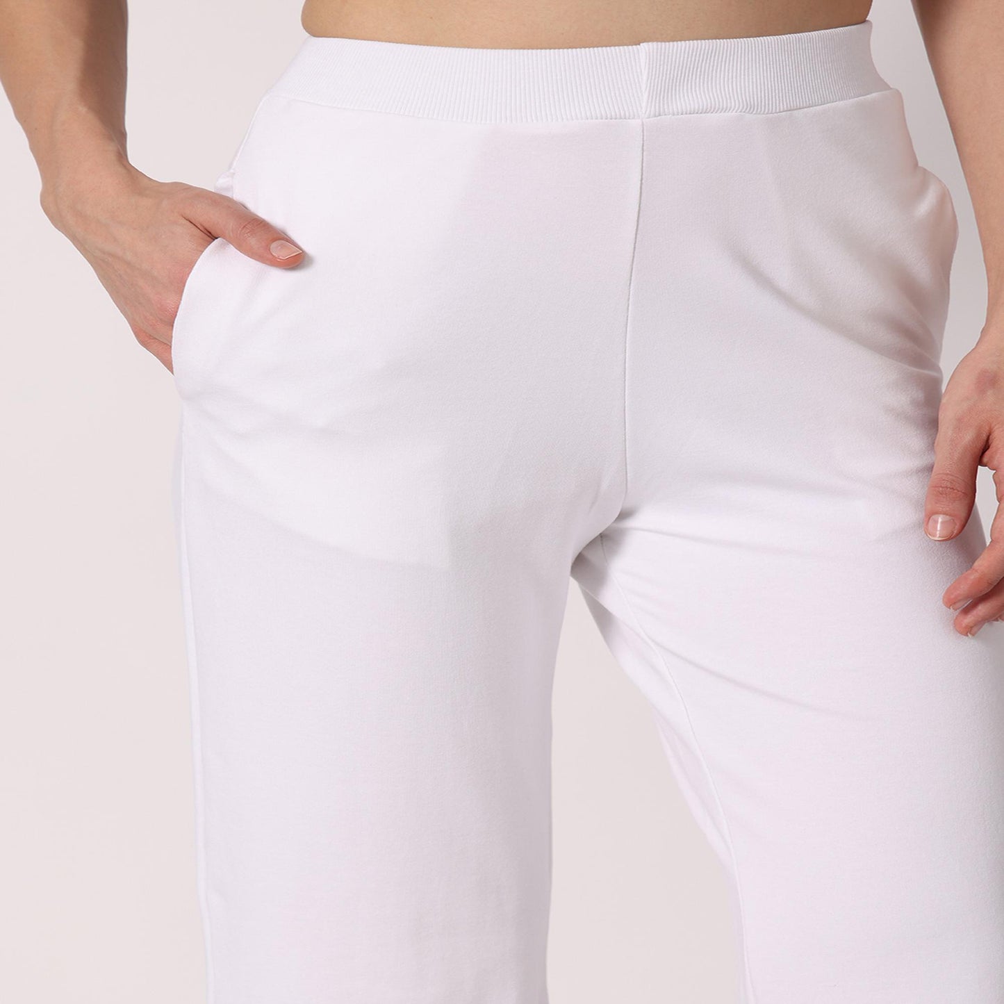 Women’s High-Waist Flared Pants – Pearl White | Elegant Office & Casual Wear