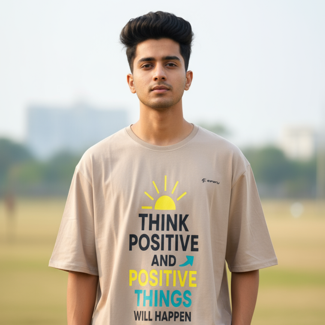Think Positive and Positive Things Will Happen Graphic T-Shirt – Motivational Oversized Tee for Men