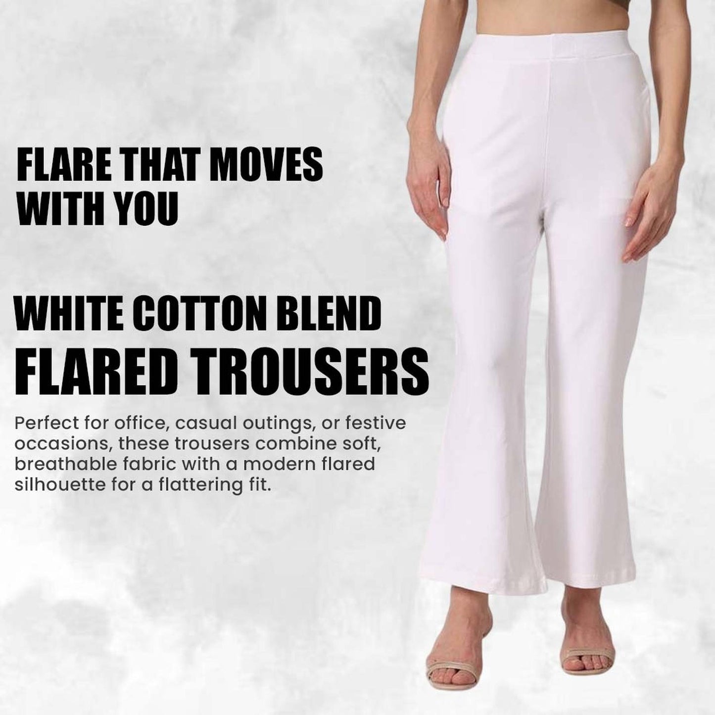 Women’s High-Waist Flared Pants – Pearl White | Elegant Office & Casual Wear