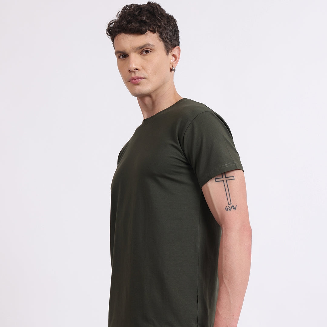 Epivu Classic Crew Neck T-Shirt – Olive Green | Regular Fit Cotton Short Sleeve