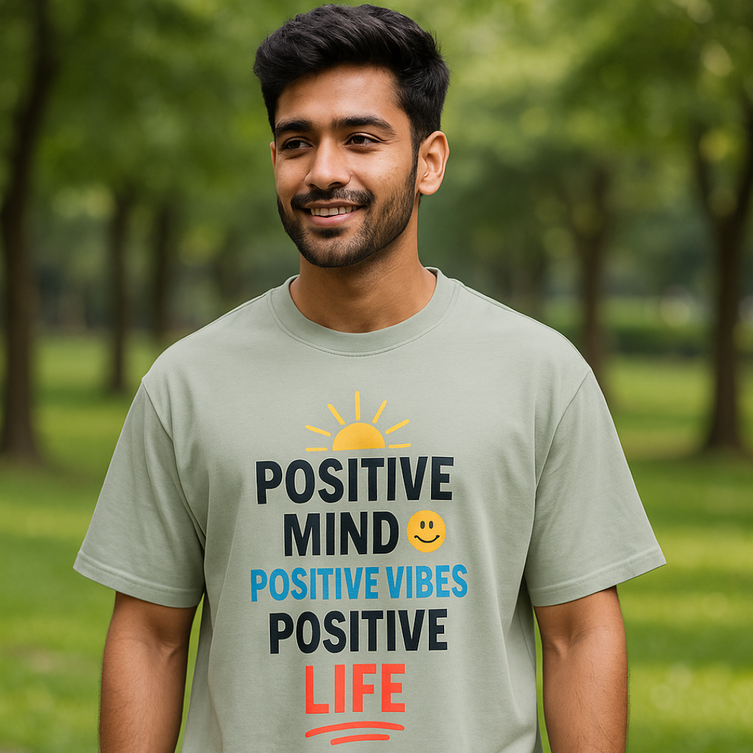 Epivu Positive Mind Inspirational T-Shirt, Oversized Comfort Fit, Premium Soft Fabric, Sage Green