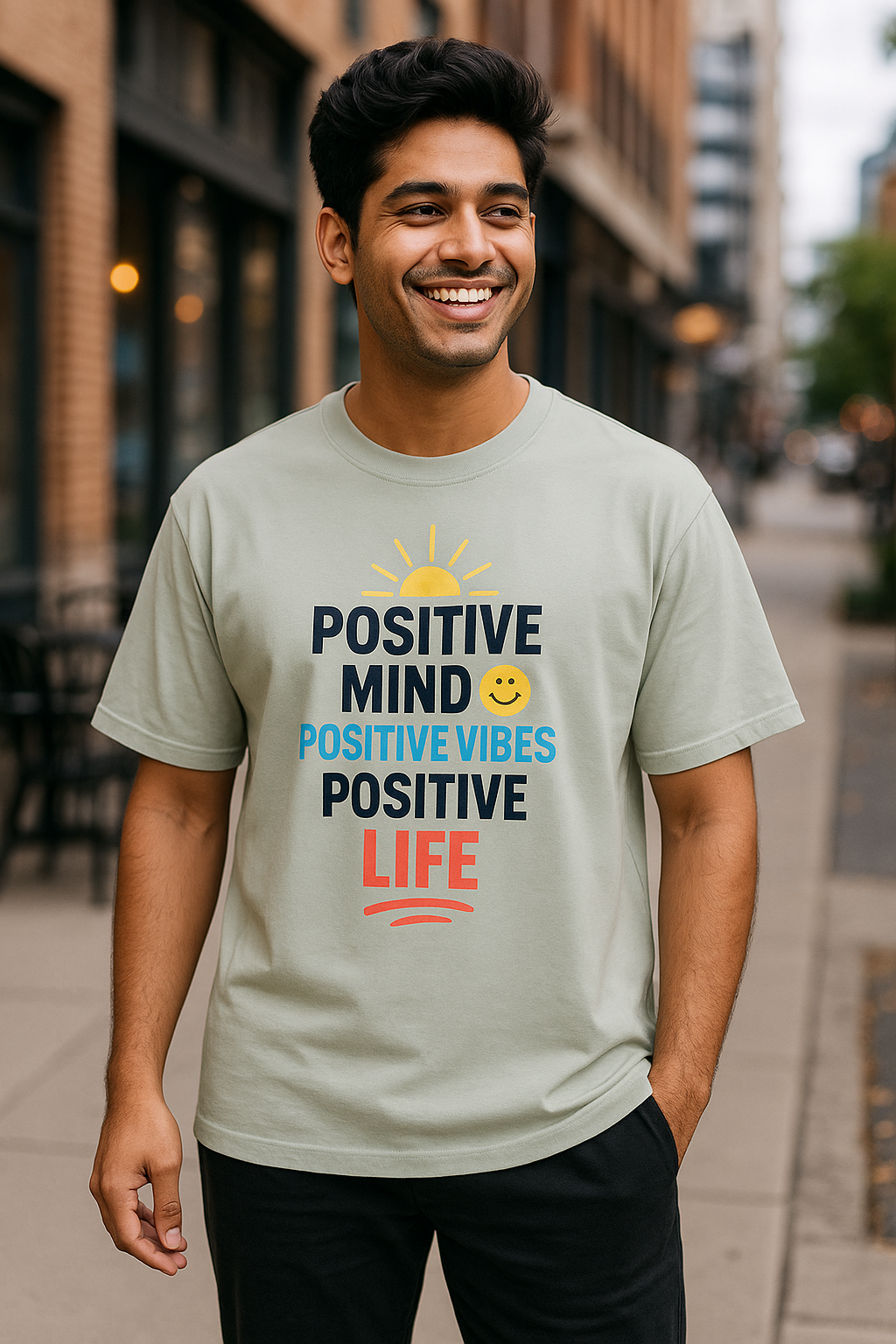 Epivu Positive Mind Inspirational T-Shirt, Oversized Comfort Fit, Premium Soft Fabric, Sage Green