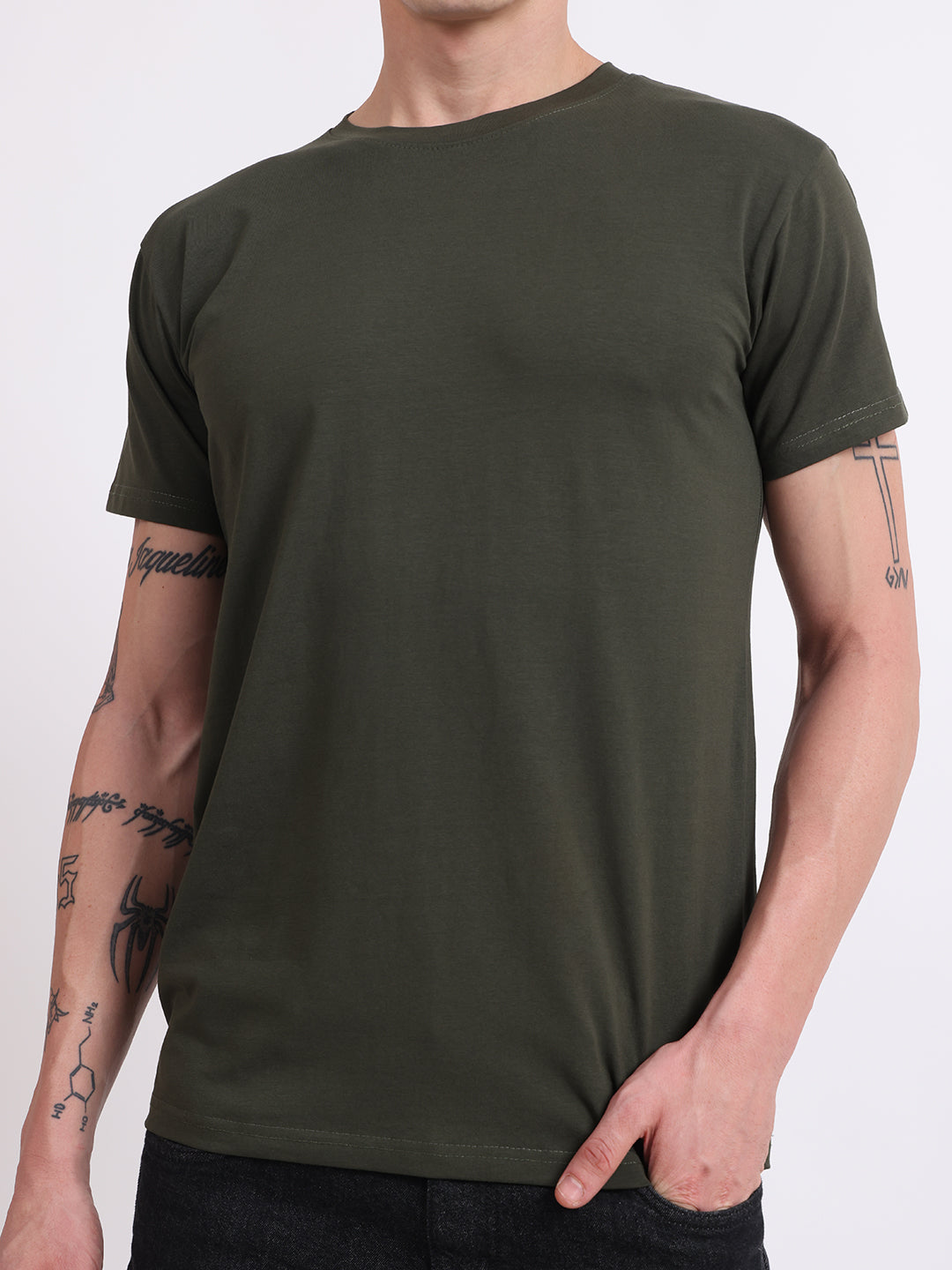 Epivu Classic Crew Neck T-Shirt – Olive Green | Regular Fit Cotton Short Sleeve