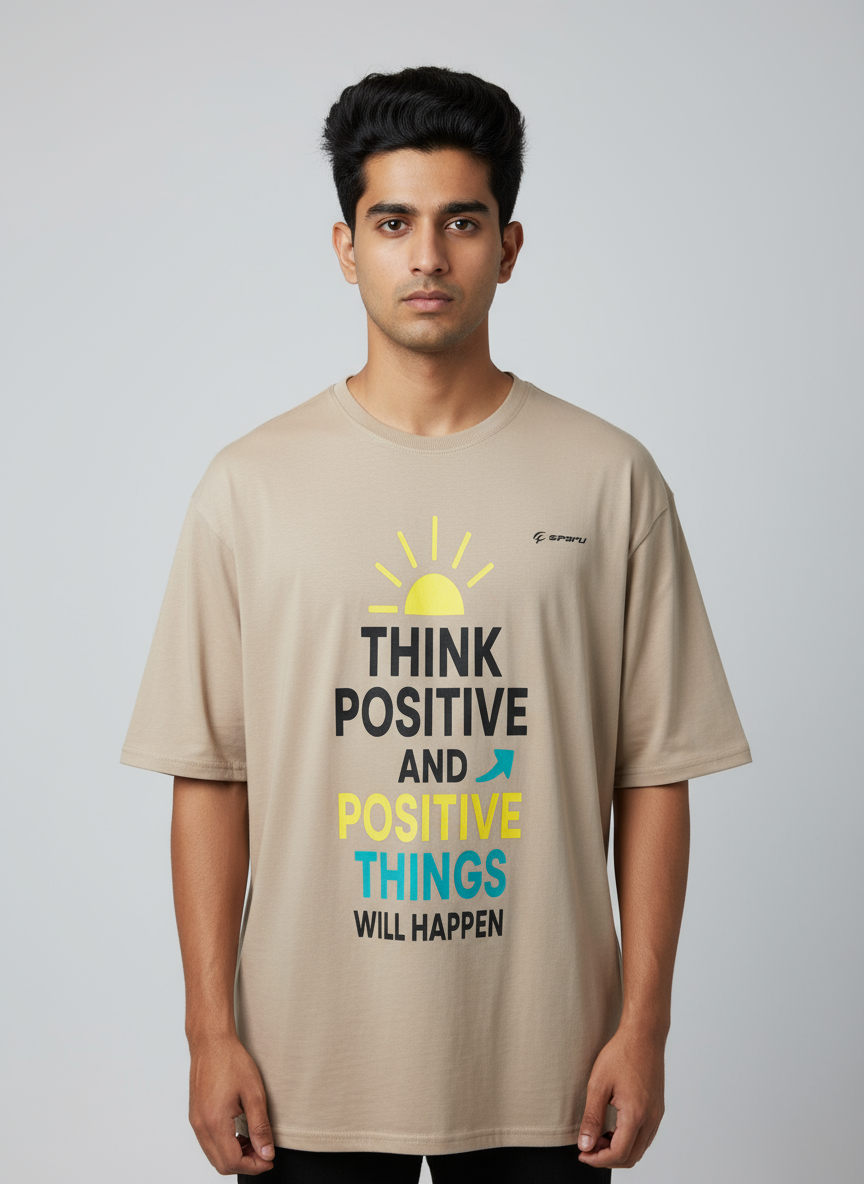 Think Positive and Positive Things Will Happen Graphic T-Shirt – Motivational Oversized Tee for Men