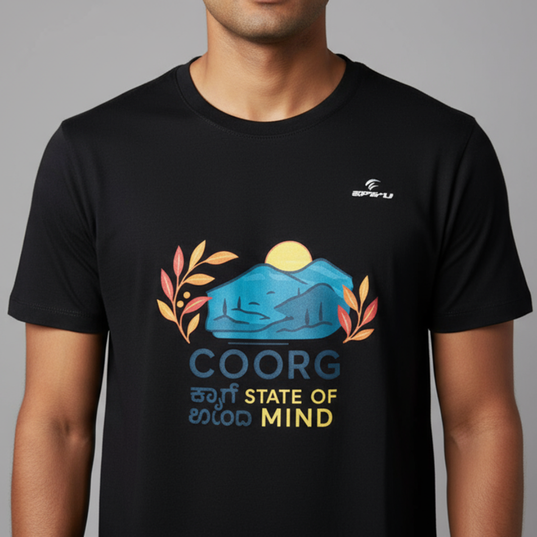 Coorg State of Mind Graphic Regular T-Shirt – Travel-Inspired Pure Cotton Tee for Men