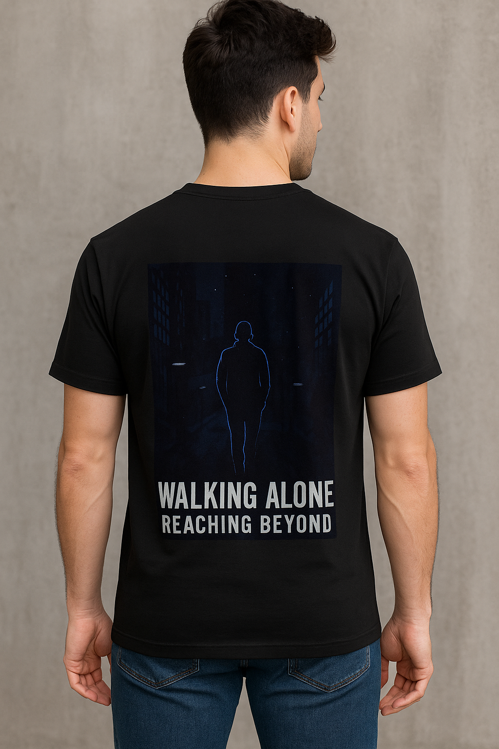 Walking Alone Reaching Beyond Graphic Regular T-Shirt – Motivational Urban Night Tee for Men