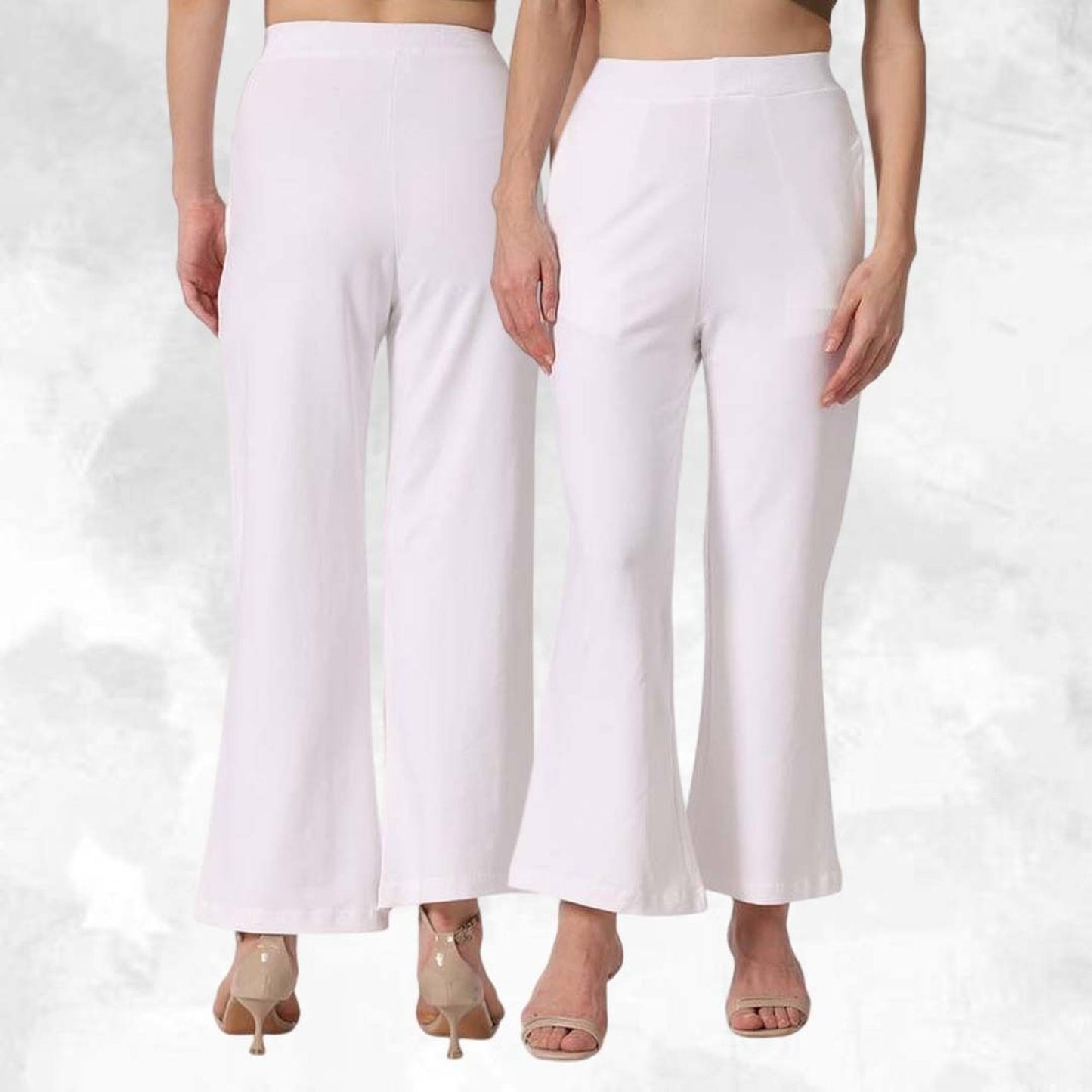 Women’s High-Waist Flared Pants – Pearl White | Elegant Office & Casual Wear