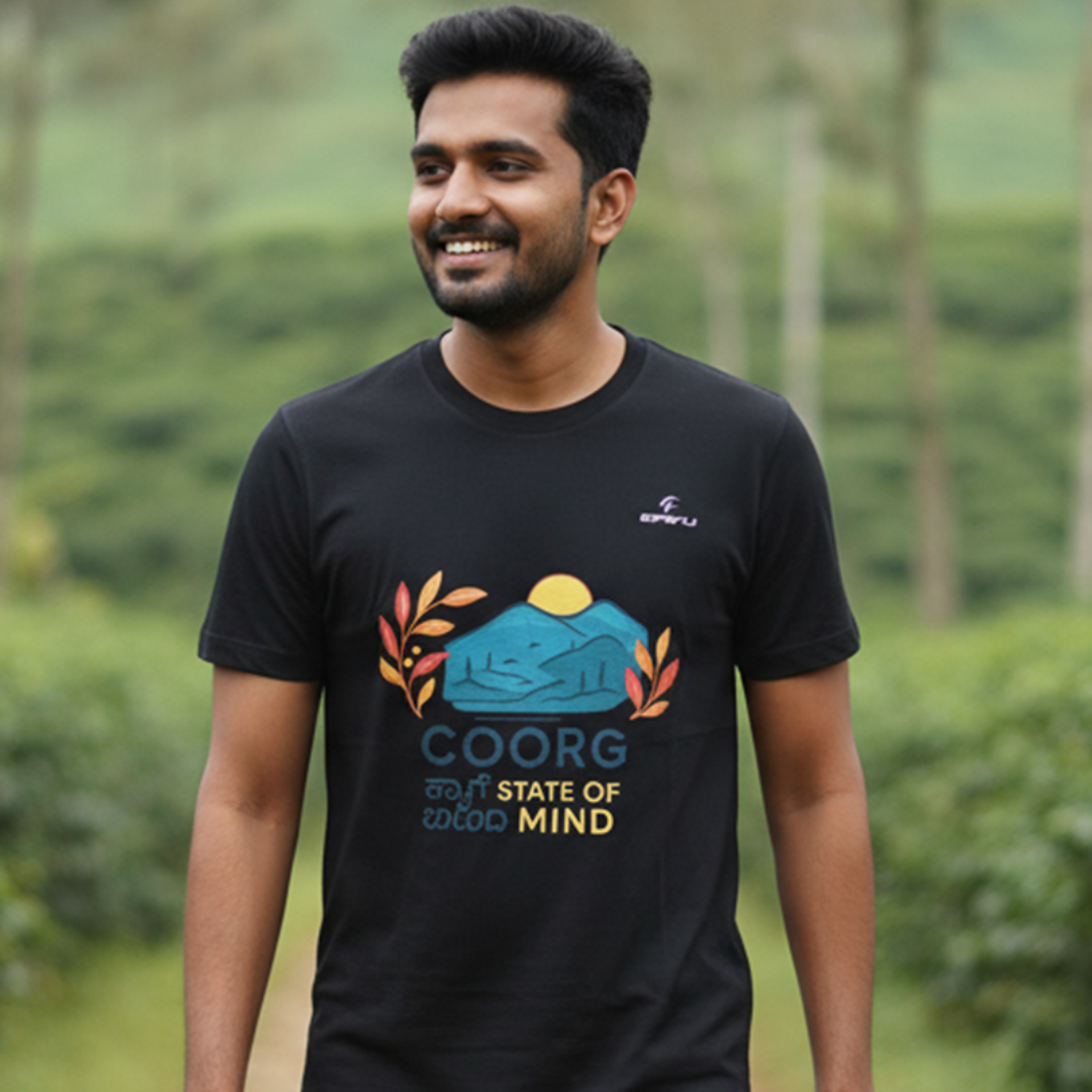 Coorg State of Mind Graphic Regular T-Shirt – Travel-Inspired Pure Cotton Tee for Men