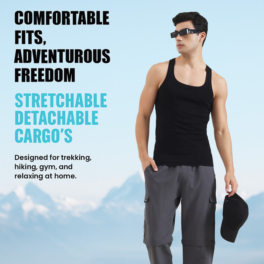 Men’s Convertible Trekking Cargo Pants – Premium Outdoor Hiking & Travel Wear, Grey