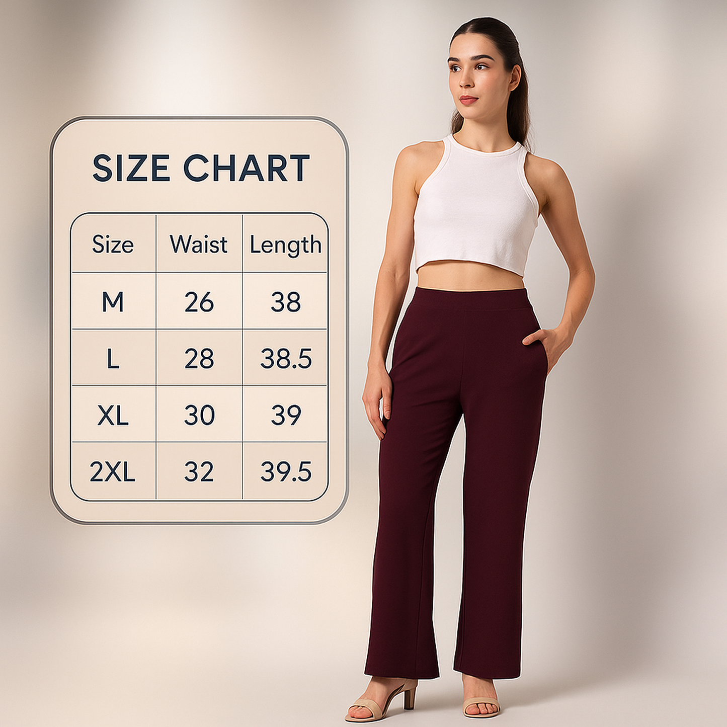 Women’s High-Waist Flared Pants – Burgundy Bliss | Elegant Office & Casual Wear