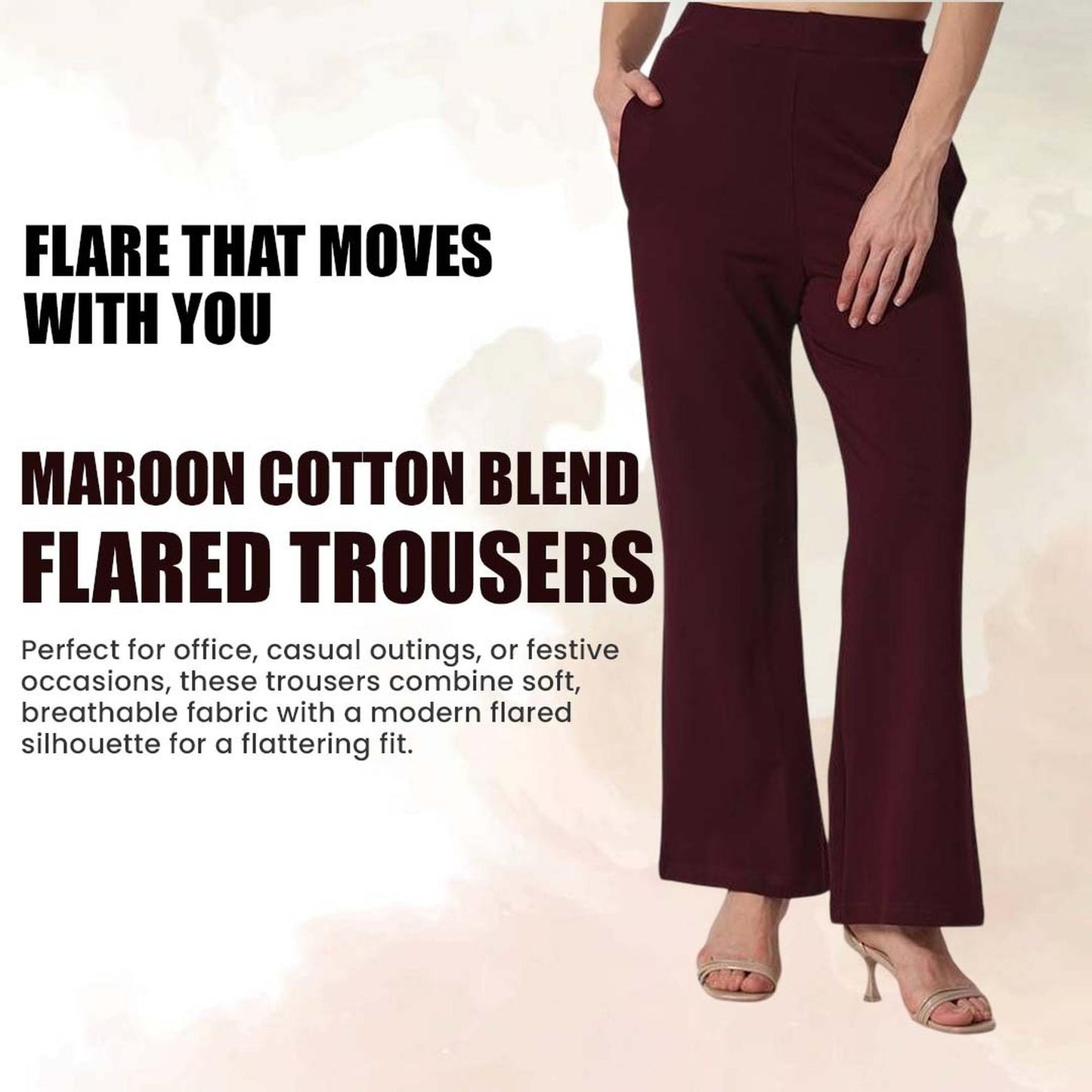Women’s High-Waist Flared Pants – Burgundy Bliss | Elegant Office & Casual Wear
