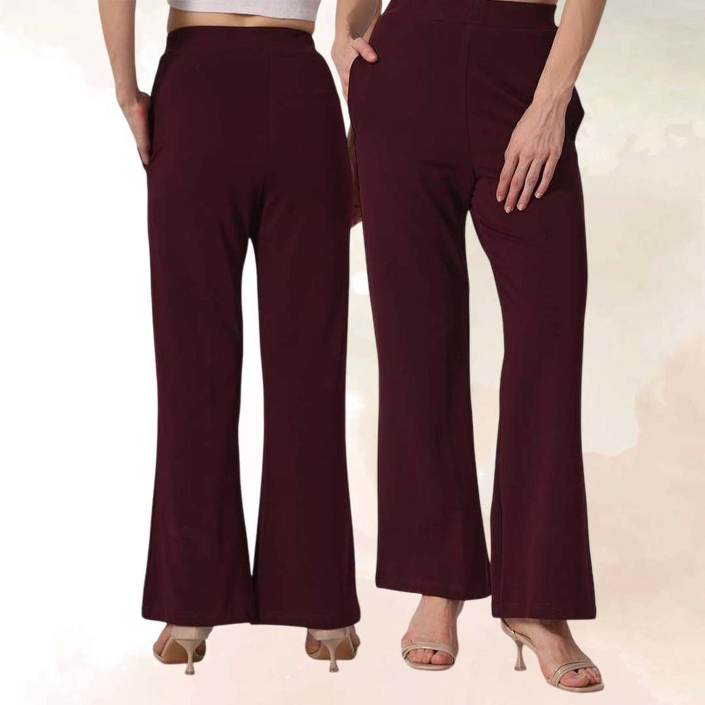 Women’s High-Waist Flared Pants – Burgundy Bliss | Elegant Office & Casual Wear