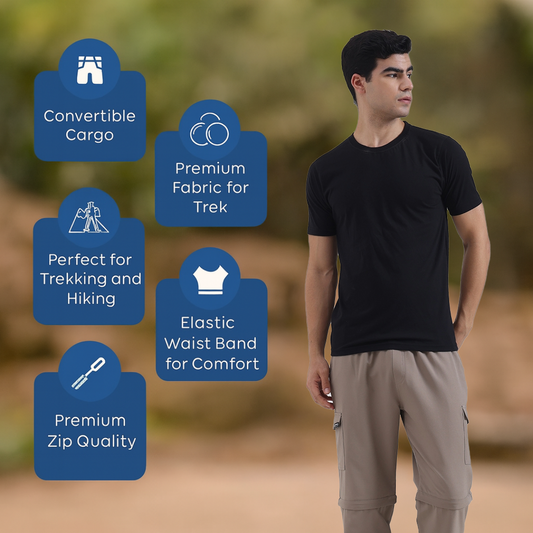 Men’s Convertible Trekking Cargo Pants – Premium Outdoor Hiking & Travel Wear, Beige