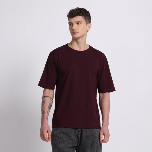 Oversized Cotton T-Shirt | Breathable & Timeless Style | Plum Wine