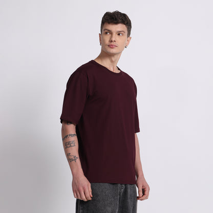 Oversized Cotton T-Shirt | Breathable & Timeless Style | Plum Wine
