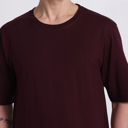 Oversized Cotton T-Shirt | Breathable & Timeless Style | Plum Wine