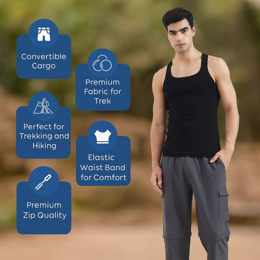 Men’s Convertible Trekking Cargo Pants – Premium Outdoor Hiking & Travel Wear, Grey
