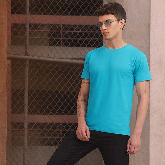 Regular Fit Cotton T-Shirt – Aqua Blue | Comfortable & Timeless Style