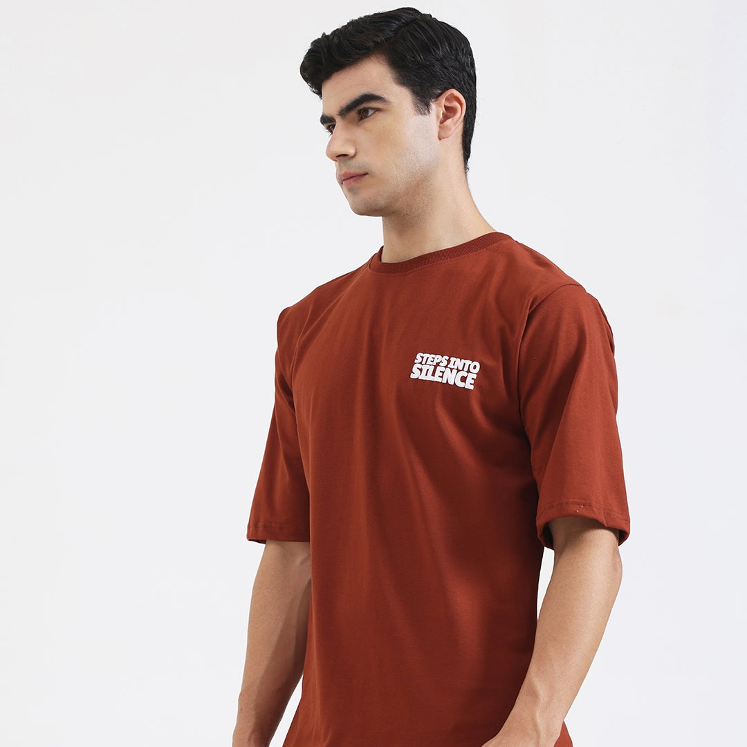 Steps Into Silence Oversized Graphic T-Shirt – Mountain Trekking Adventure Tee for Men, Cofee Brown
