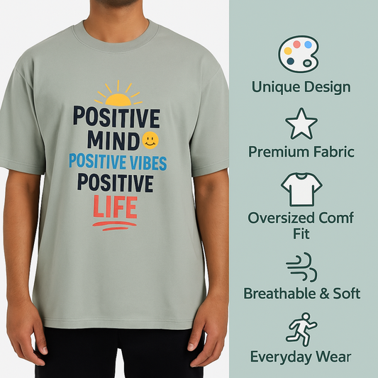 Epivu Positive Mind Inspirational T-Shirt, Oversized Comfort Fit, Premium Soft Fabric, Sage Green