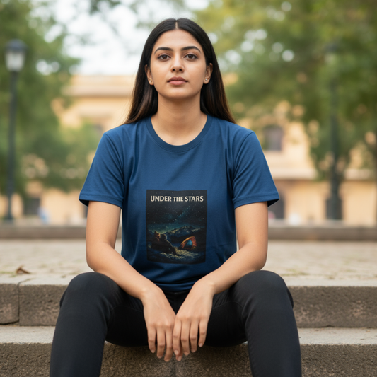 Under The Stars Graphic T-Shirt – Adventure Camping Night Sky Tee for Women
