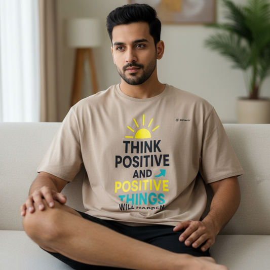Think Positive and Positive Things Will Happen Graphic T-Shirt – Motivational Oversized Tee for Men