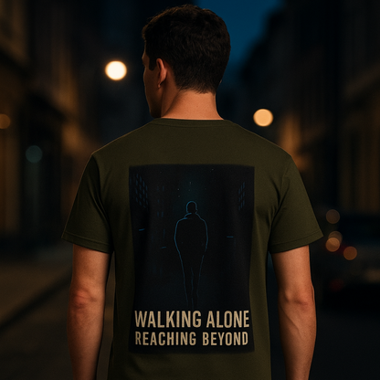 Walking Alone Reaching Beyond Graphic Regular T-Shirt – Motivational Urban Night Tee for Men