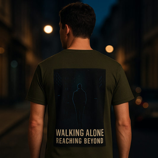 Walking Alone Reaching Beyond Graphic Regular T-Shirt – Motivational Urban Night Tee for Men